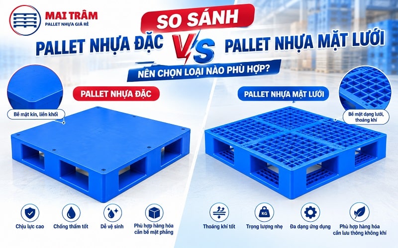 So sánh pallet nhựa đặc và pallet nhựa mặt lưới