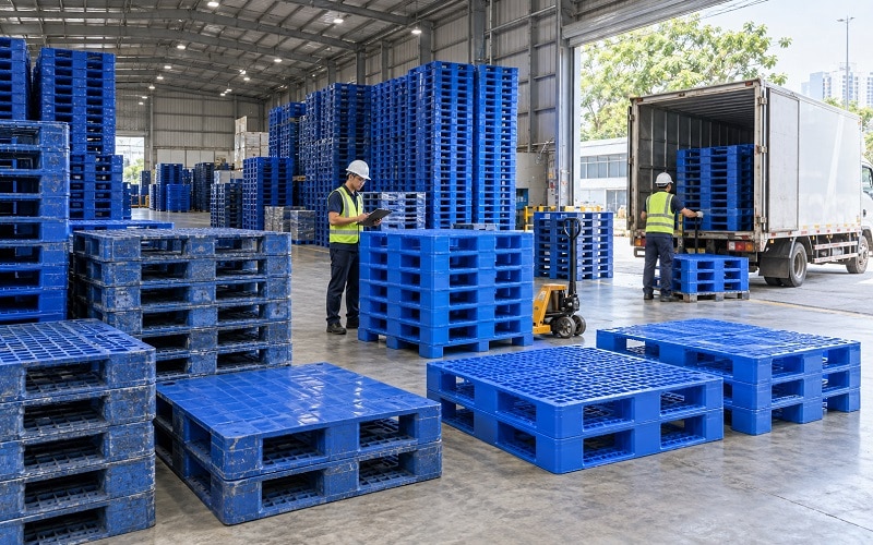kho pallet nhựa cũ và mới đa dạng kích thước