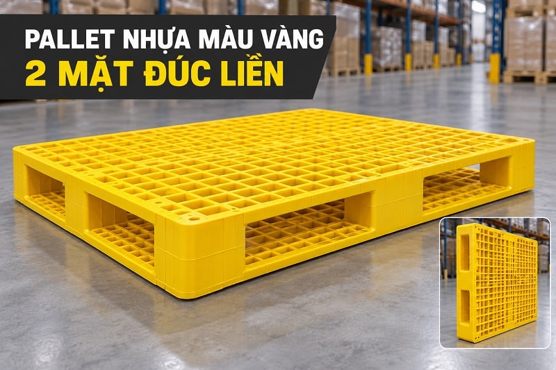 pallet nhựa màu vàng 2 mặt đúc liền
