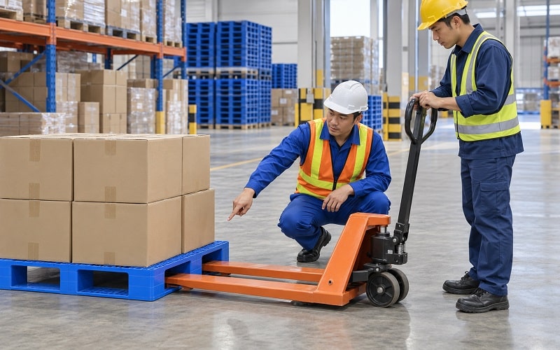 hướng dẫn sử dụng xe nâng tay với pallet nhựa chân giằng