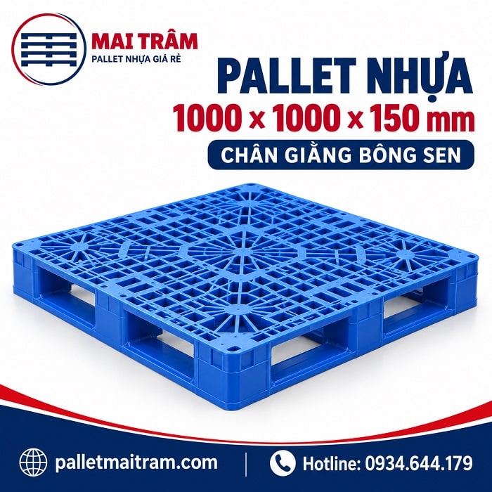 Pallet Nhựa 1000 × 1000 × 150 mm Chân Giằng Bông Sen