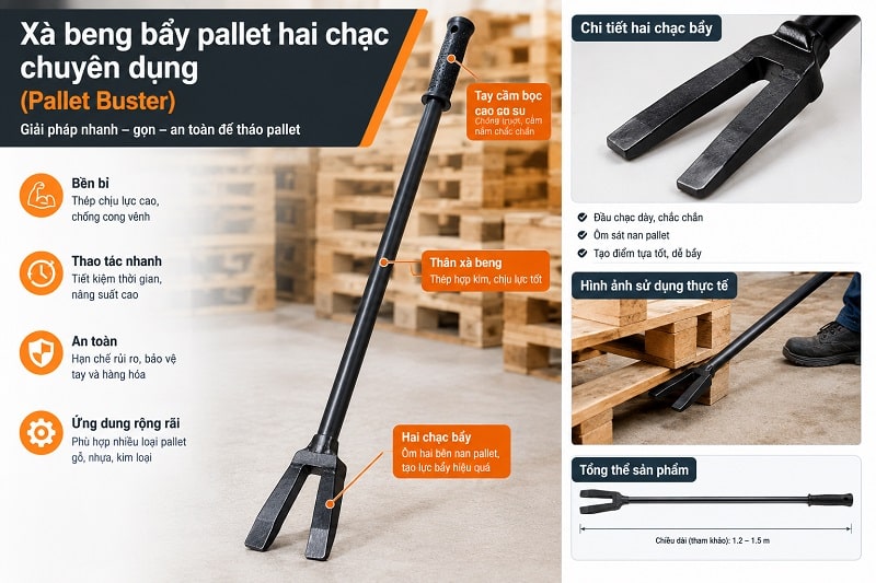 Xà beng bẩy pallet hai chạc