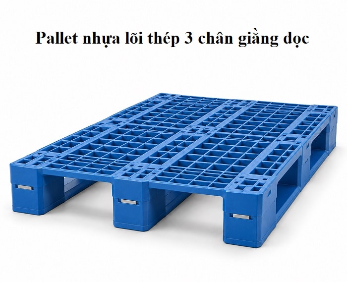pallet nhựa lõi thép 3 chân giằng dọc