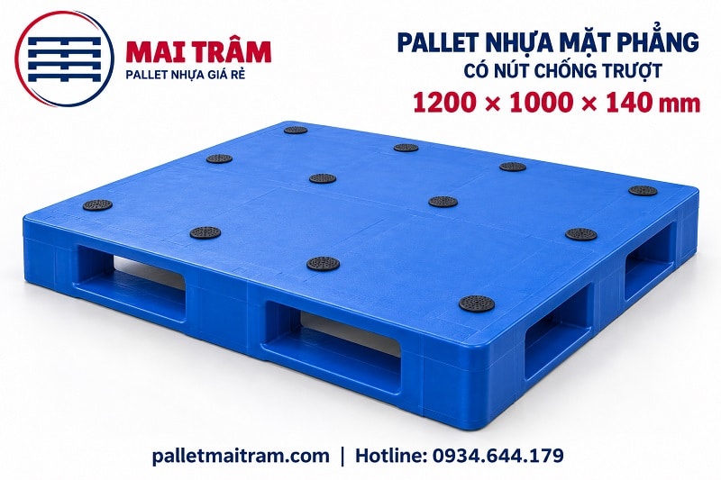 pallet nhựa mặt phẳng có nút chống trượt 1200 × 1000 × 140 mm