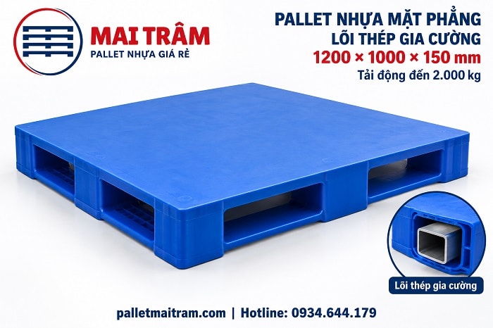 pallet nhựa mặt phẳng lõi thép 1200 × 1000 × 150 mm
